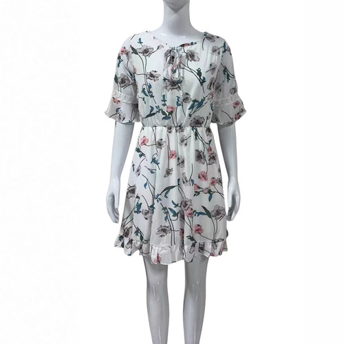 Women's V-Neck Lace-Up Floral Mini Dress