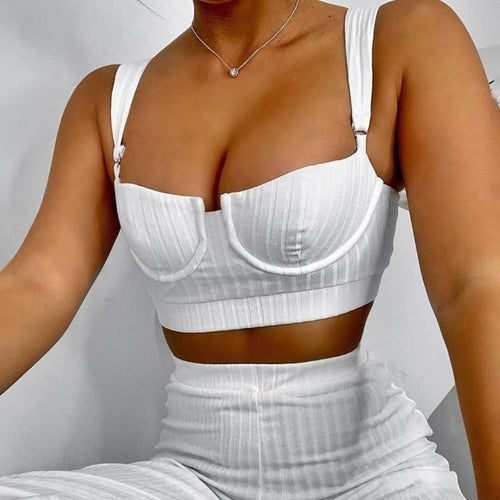 Women's Knitted Crop Top & High-Waist Pants Set