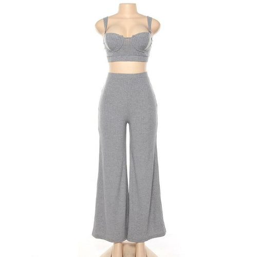 Women's Knitted Crop Top & High-Waist Pants Set